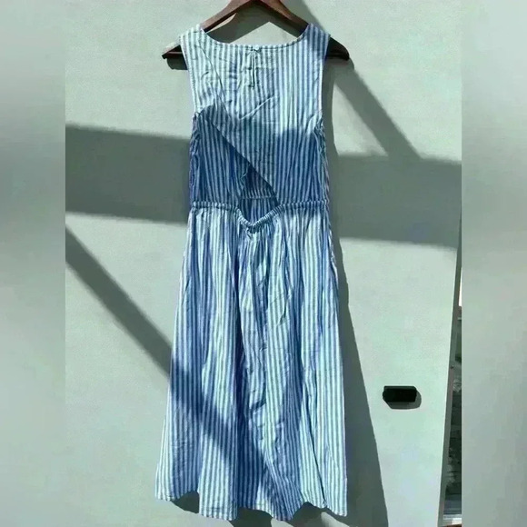 Beach Lunch Lounge Striped Midi Dress Small White & Blue Euro Summer Small - Picture 3 of 9